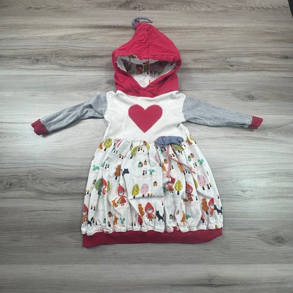 Kids Little Red Riding Hood Dress Hooded Forest Critters Print Size 4T/5T no tag - Picture 1 of 10